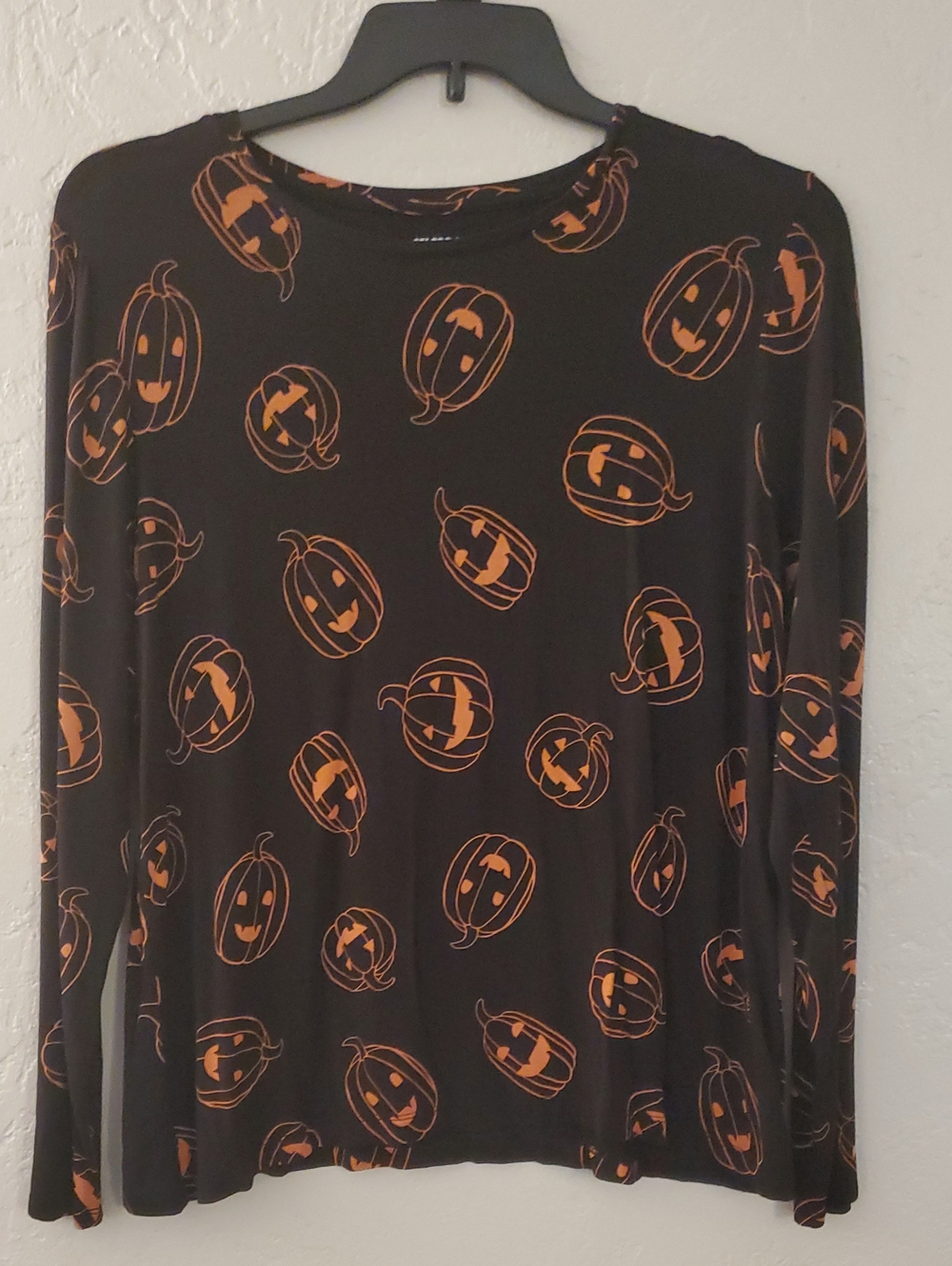 Celebrate Together Black Long Sleeve Top Sz XXL Pumpkin Jack O Lantern Halloween